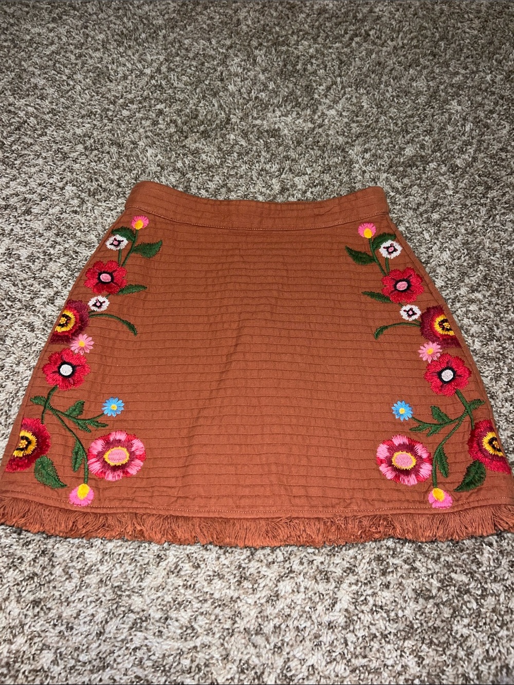 GB Gianni Bini Rust Embroidered Floral A-Line Skirt in Rust Orange Sz XS